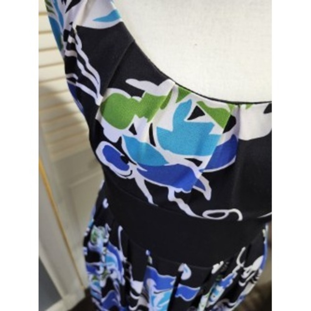 Maggy London Floral Print Dress Black Blue Green White Women's Size 8 - Picture 3 of 4